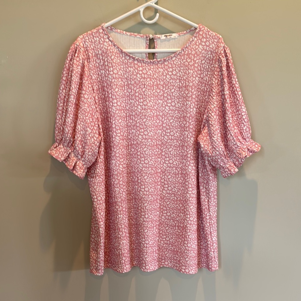 Zeagoo Pink and White Puff Sleeve Ruffled Blouse